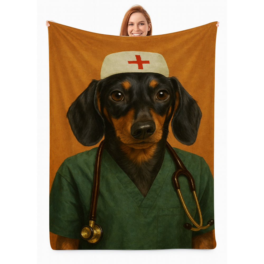 Custom Photo Nurse Dog BlanketGift For Dog Lovers