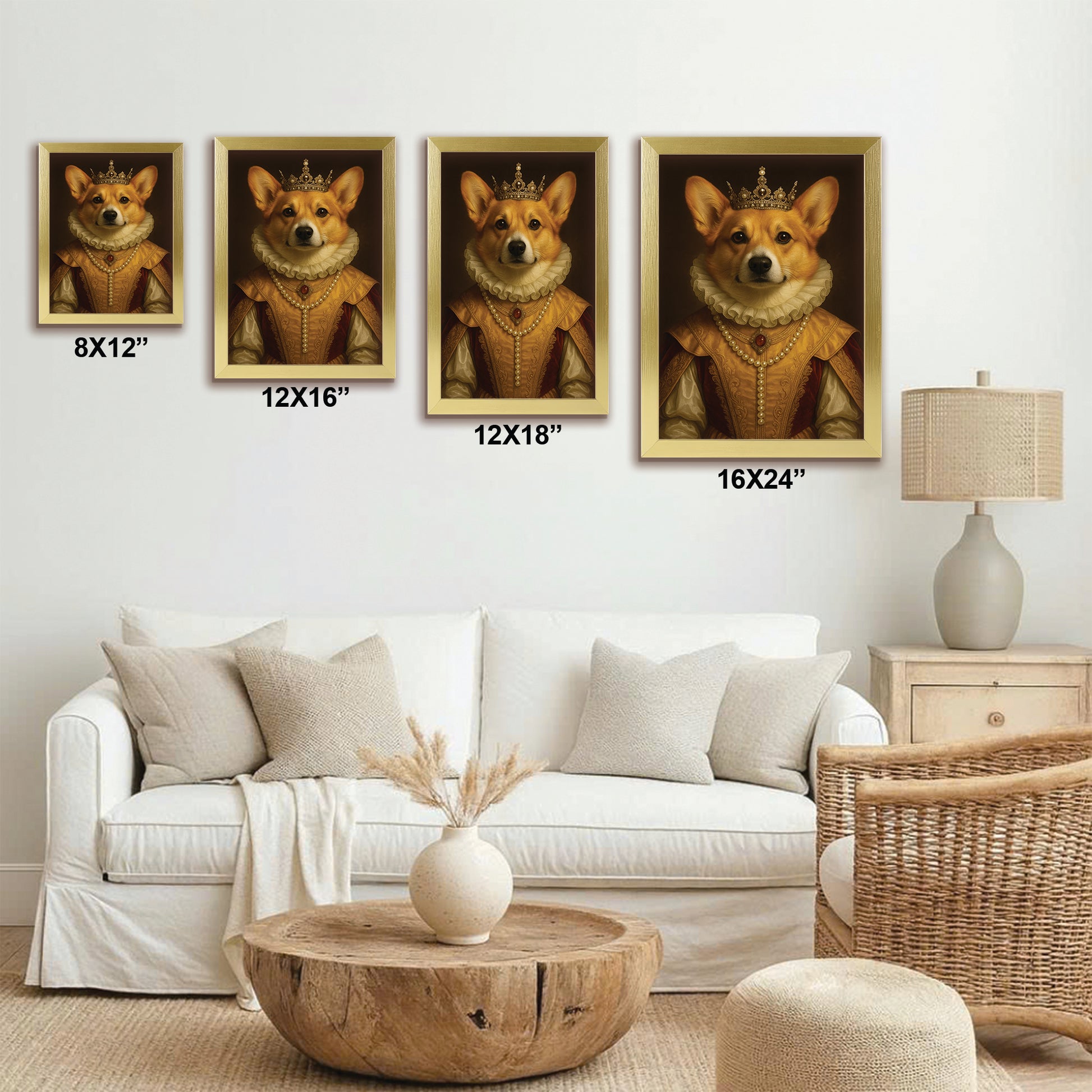 Custom Photo Dog Queen Royal Canvas Framed Wall Art Gift For Dog Lovers