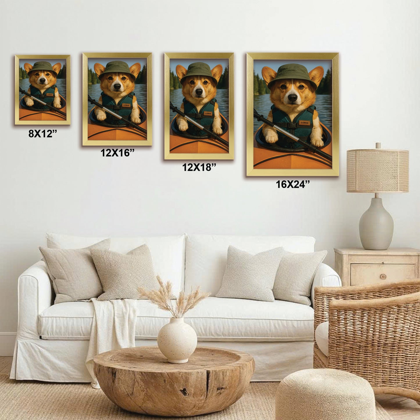 Custom Photo Kayak Dog Canvas Framed Wall Art Gift For Dog Lovers