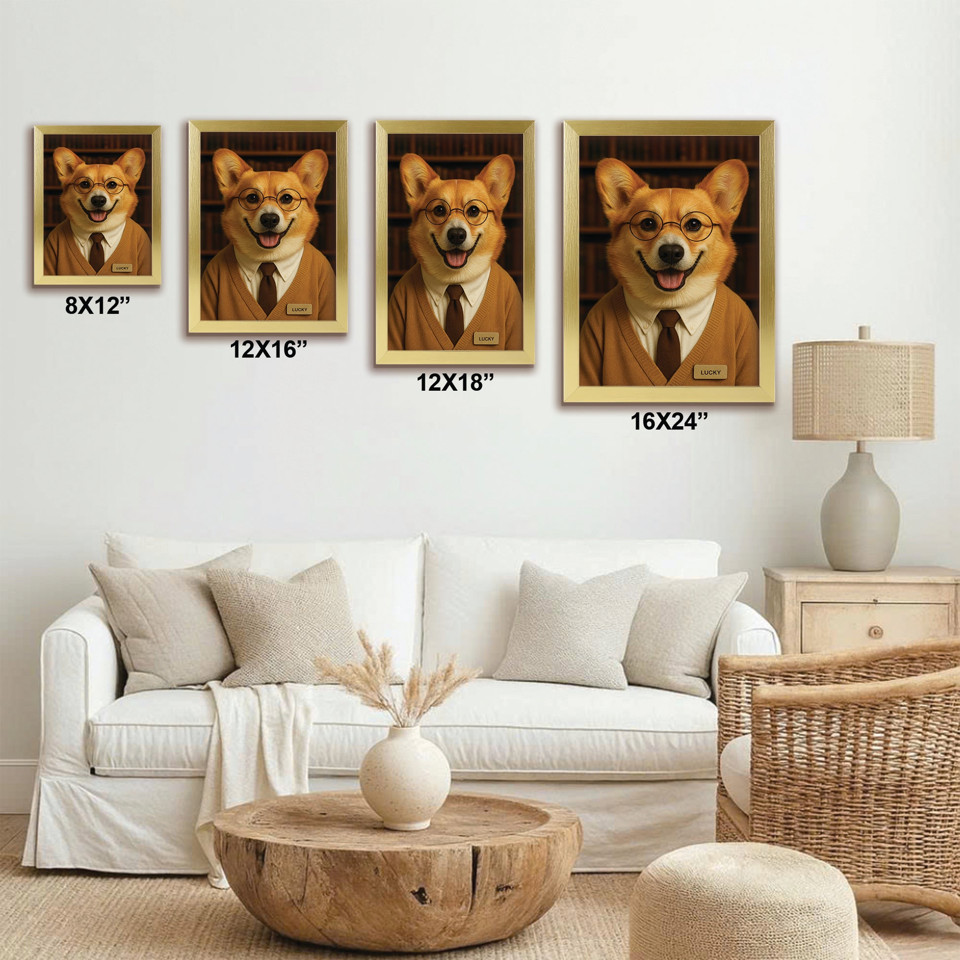 Custom Photo Librarian Book Lover Dog Canvas Framed Wall Art Gift For Dog Lovers