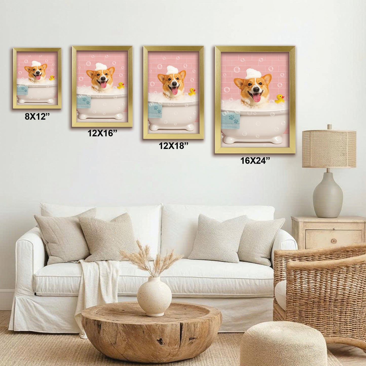 Custom Photo Dog In Bath Canvas Framed Wall Art Gift For Dog Lovers