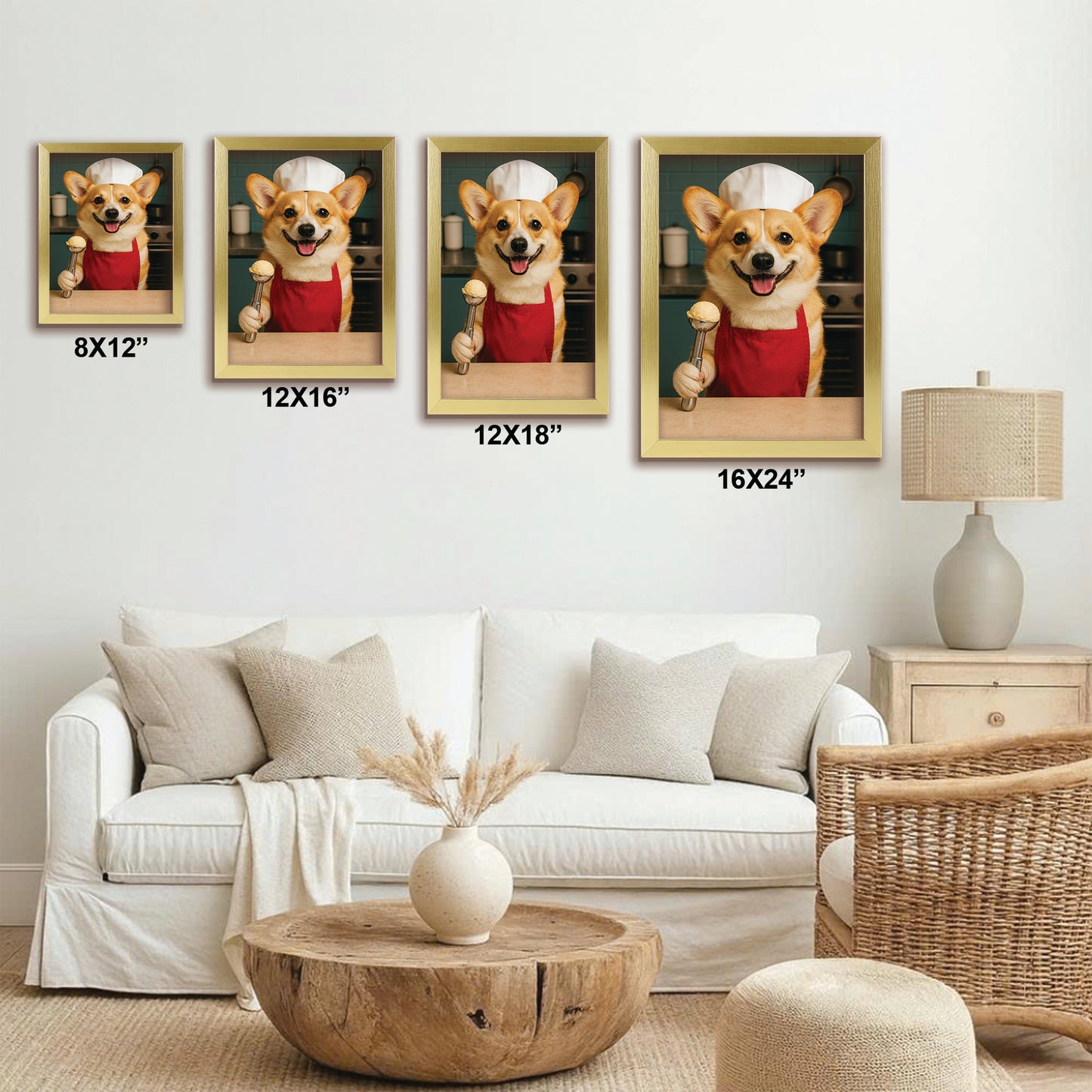 Custom Photo Dog Chef Canvas Framed Wall Art Gift For Dog Lovers