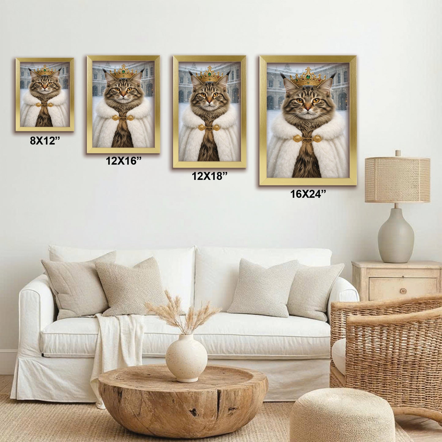Custom Photo Royal Winter Queen Cat Canvas Framed Wall Art Gift For Cat Lovers