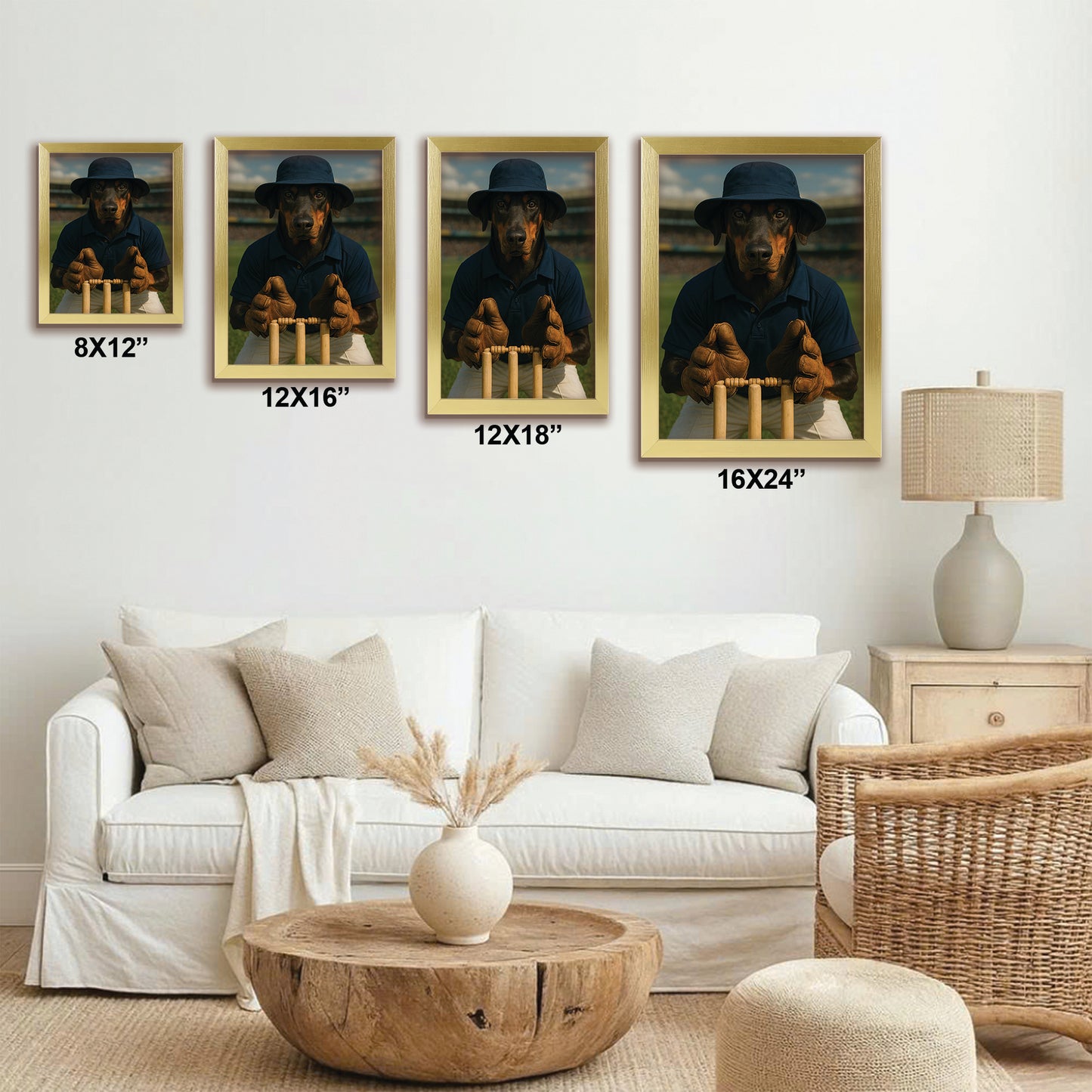 Custom Photo Cricket Player Dog Canvas Framed Wall Art Gift For Dog Lovers