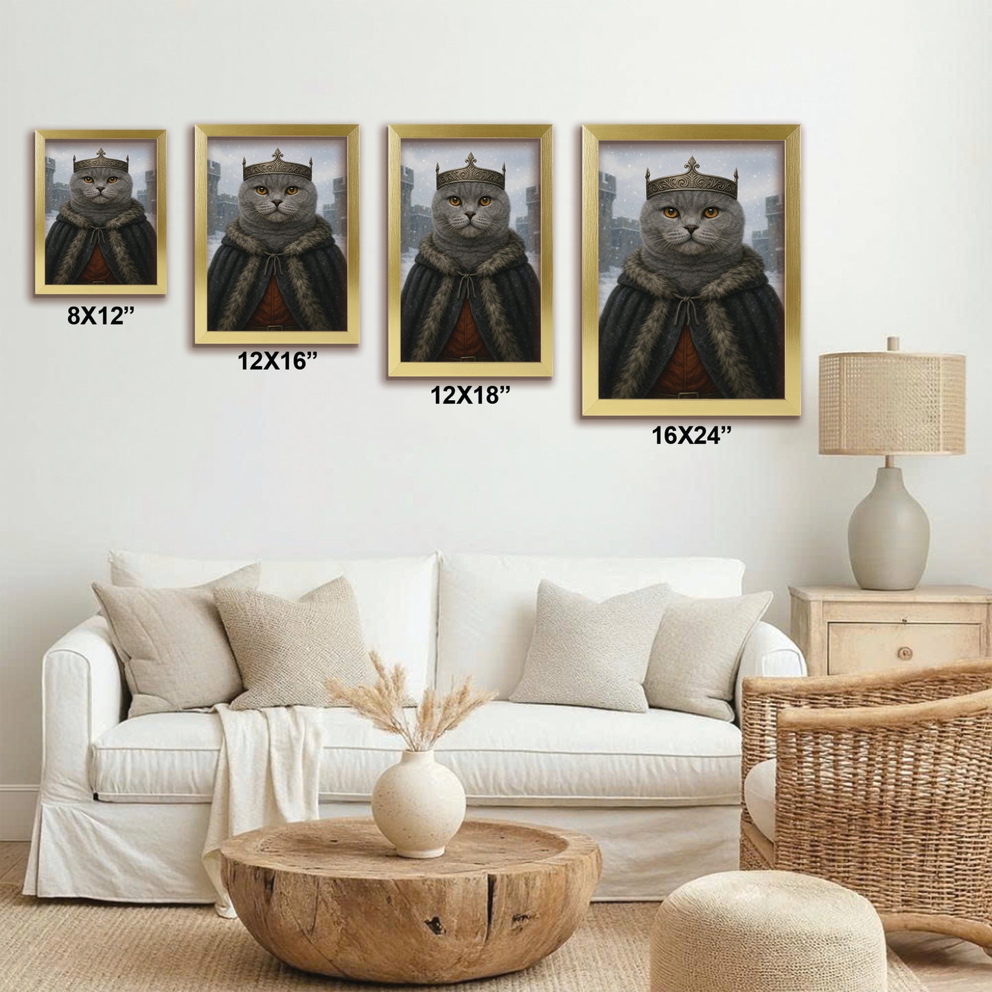 Custom Photo Winter King Royal Cat Canvas Framed Wall Art Gift For Cat Lovers