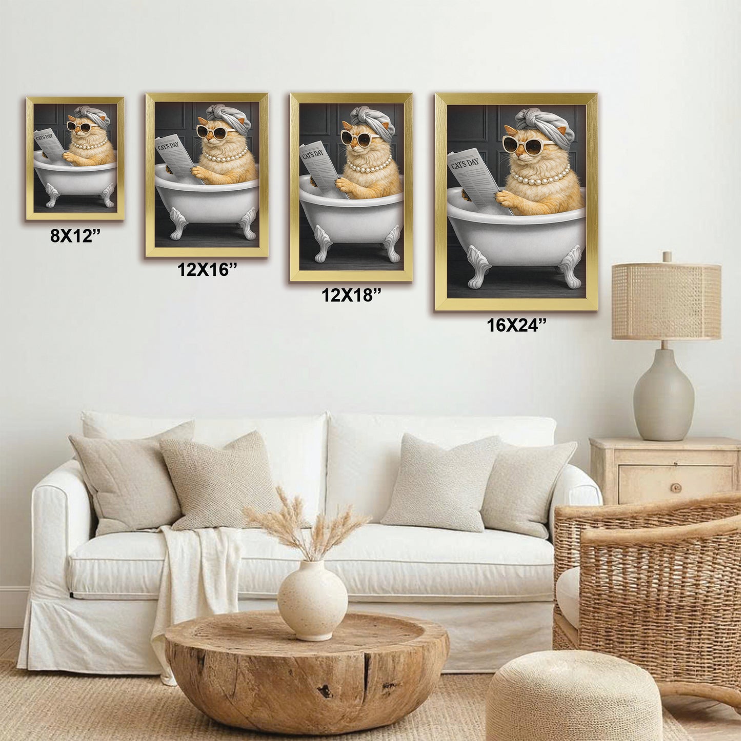 Custom Photo Cat Bathroom Style 9 Canvas Framed Wall Art Gift For Cat Lovers