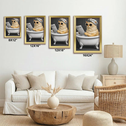 Custom Photo Cat Bathroom Style 9 Canvas Framed Wall Art Gift For Cat Lovers