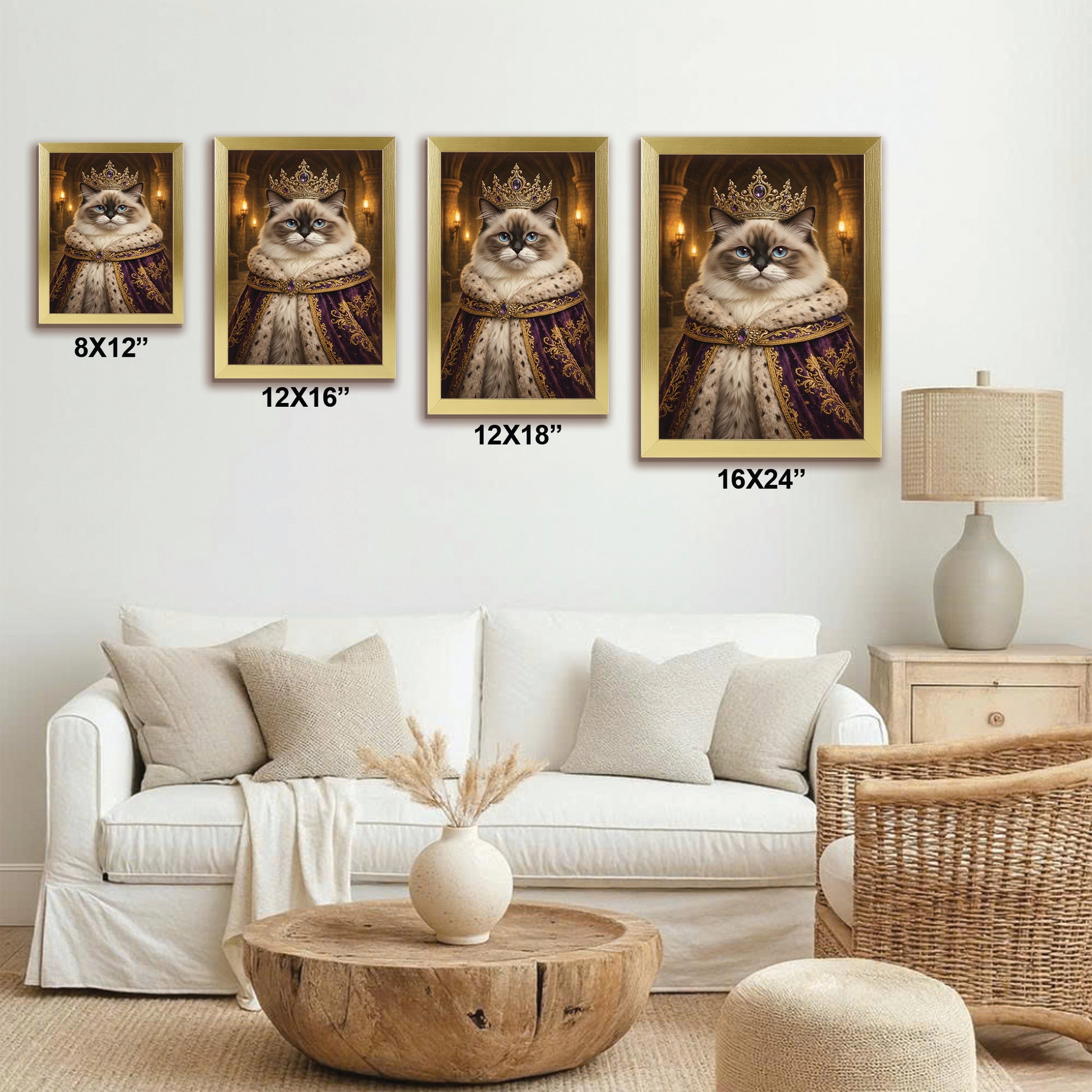 Custom Photo Queen King Cat Canvas Framed Wall Art Gift For Cat Lovers