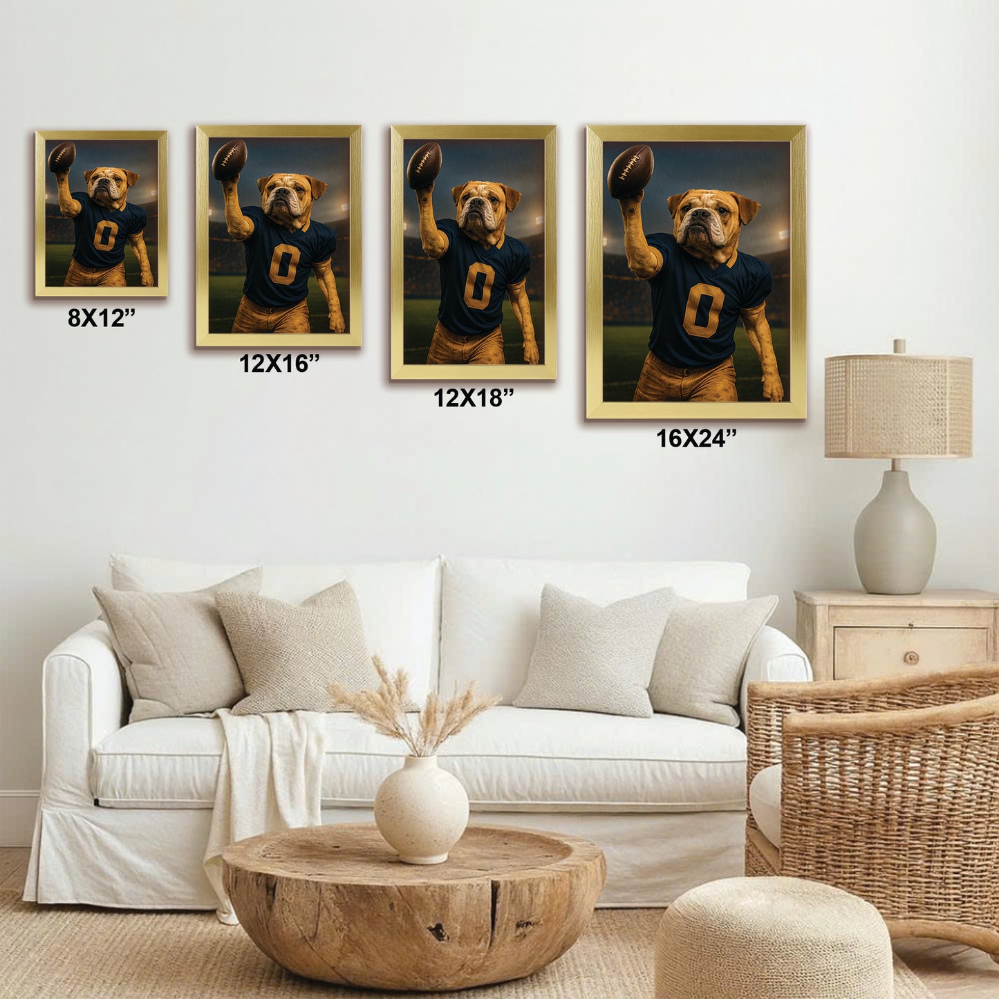 Custom Photo Football Player Canvas Framed Wall Art Gift For Dog Lovers