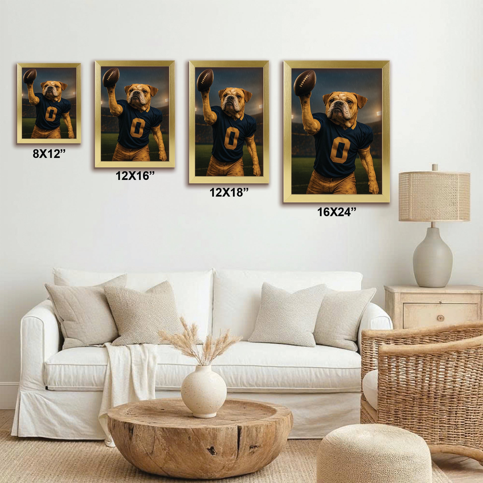 Custom Photo Football Player Canvas Framed Wall Art Gift For Dog Lovers