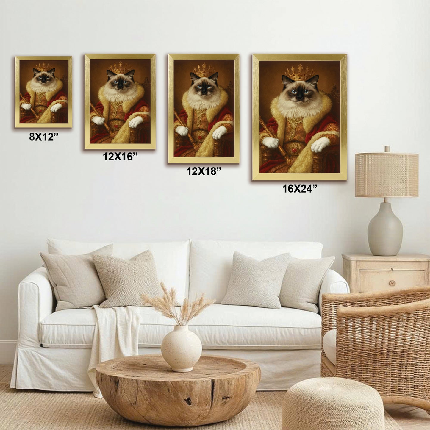 Custom Photo King Royal With Crown Cat Canvas Framed Wall Art Gift For Cat Lovers