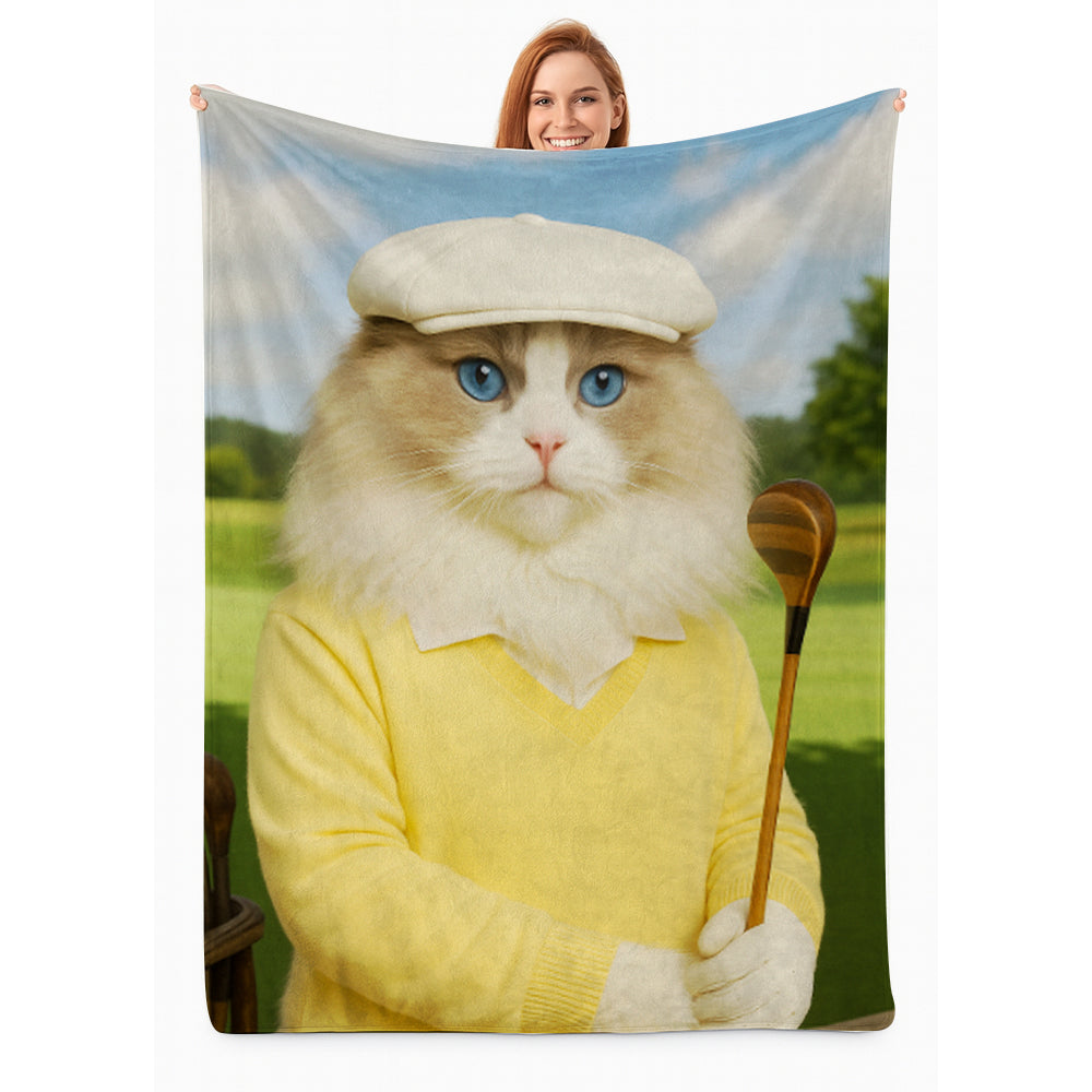Custom Photo Golfer Cat Blanket Gift For Cat Lovers