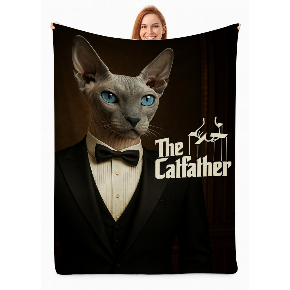 Custom Photo Cat Father Blanket _ Gift For Cat Lovers
