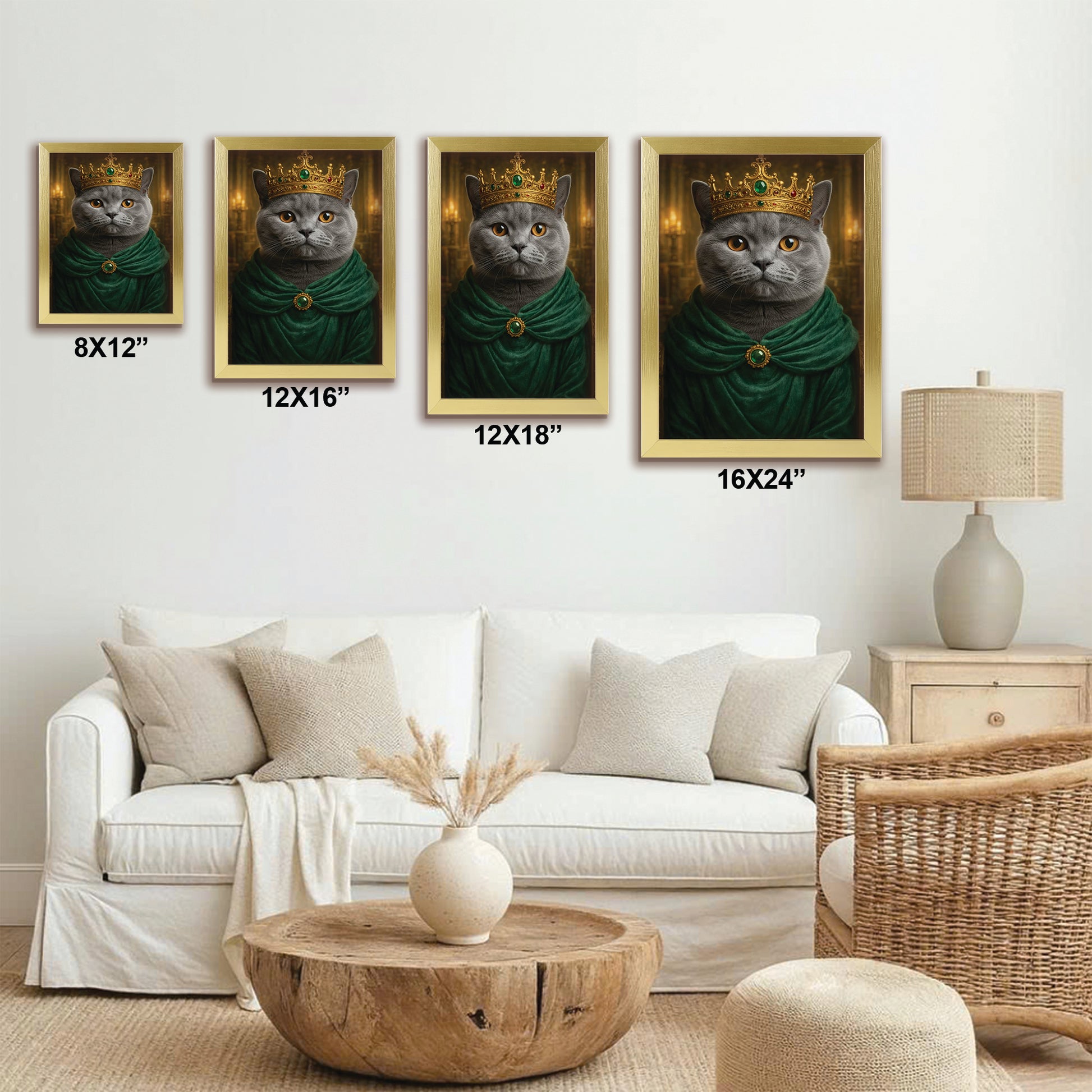 Custom Photo Royal King Queen Cat Canvas Framed Wall Art Gift For Cat Lovers
