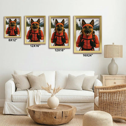 Custom Photo Biathlete Cross Country Skiing Dog Canvas Framed Wall Art Gift For Dog Lovers