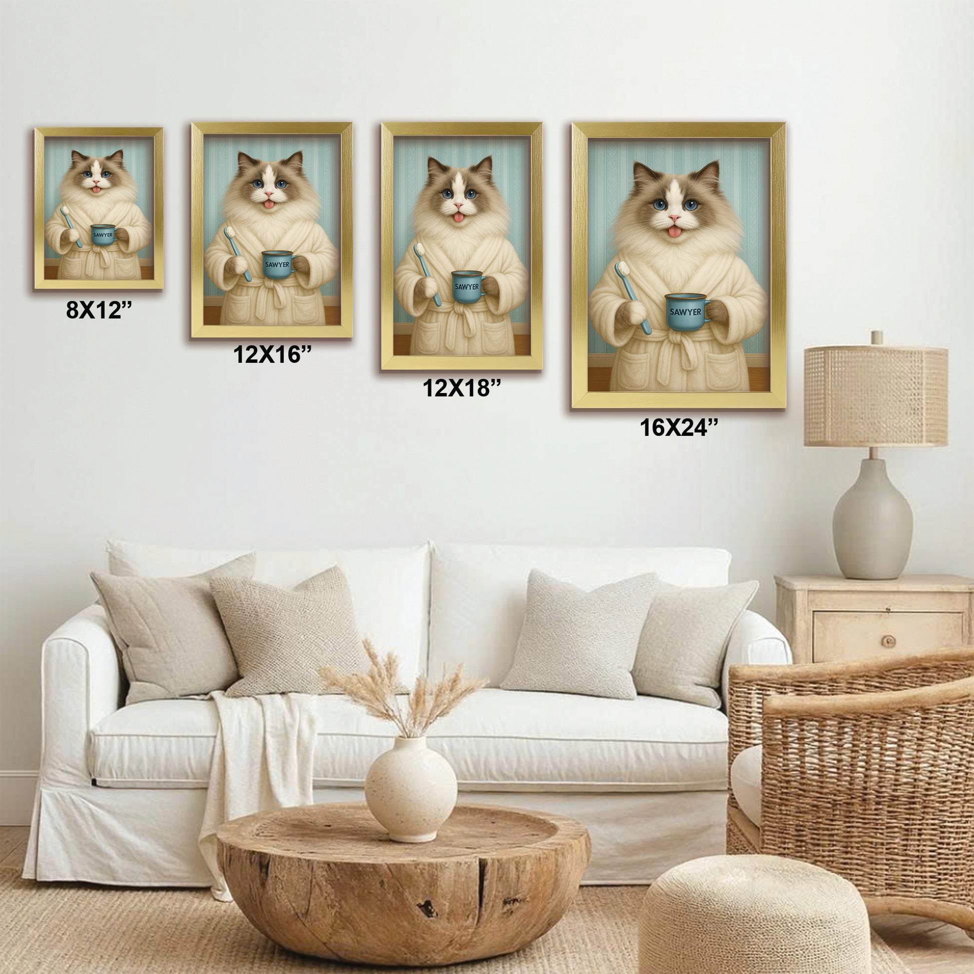 Custom Photo Cat Bathroom Canvas Framed Wall Art Cat Gifts Lovers