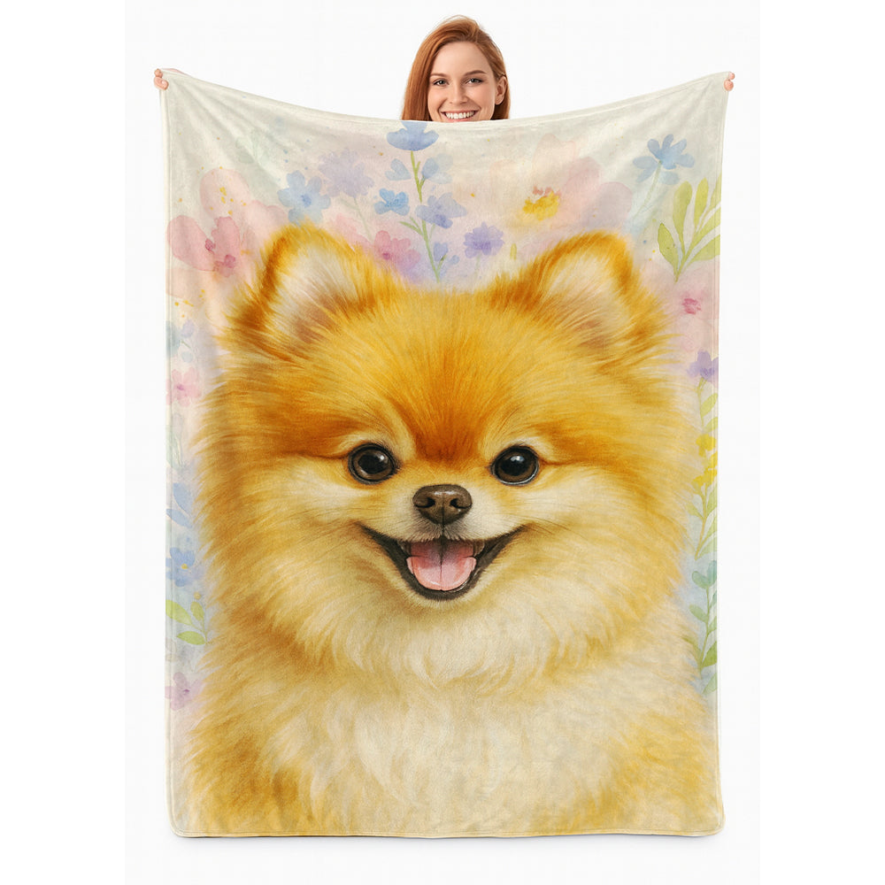 Custom Photo Dog Floral Watercolor Art Blanket Gift For Dog Lover