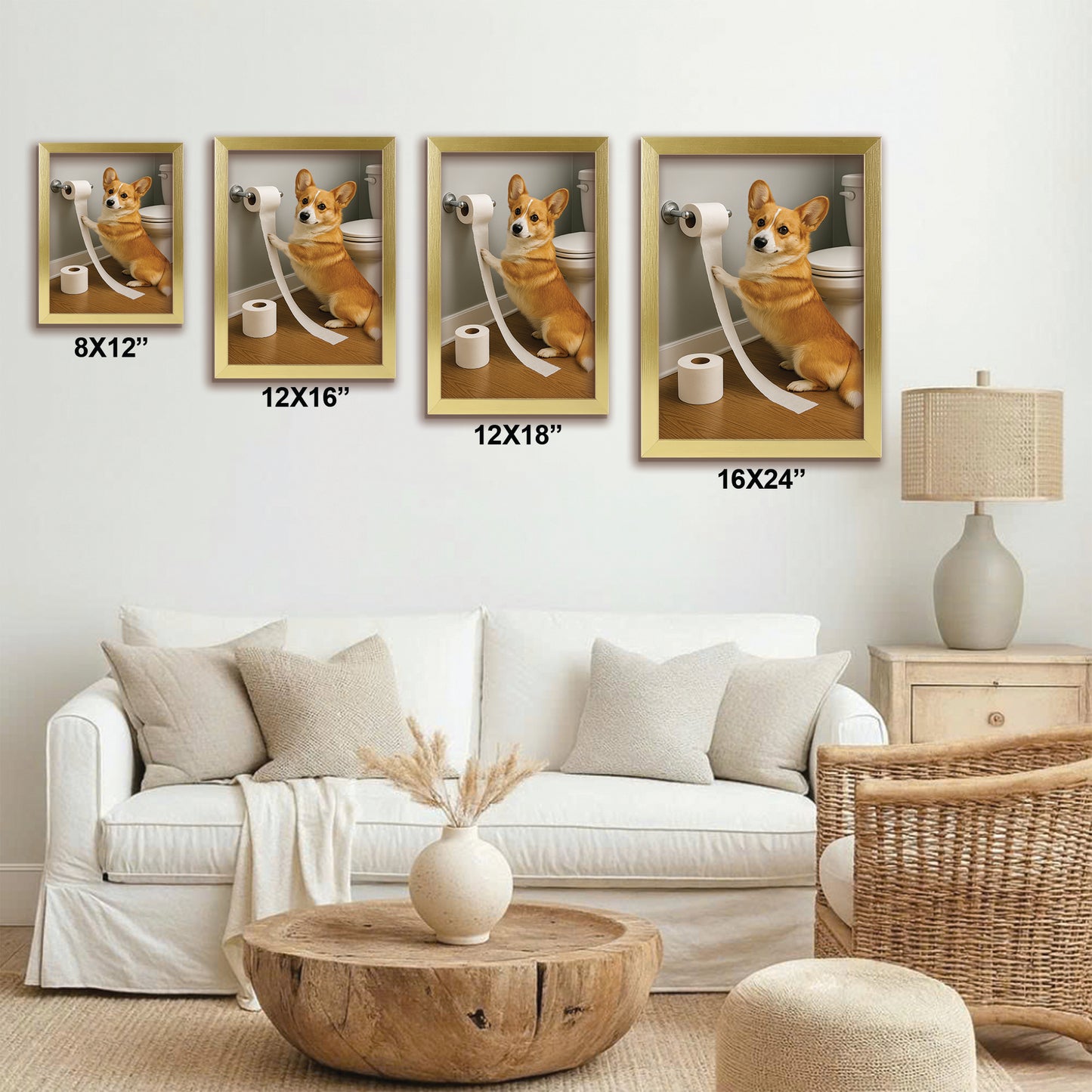Custom Photo Dog Bathroom Style 18 Canvas Framed Wall Art Gift For Canvas Framed Wall Art