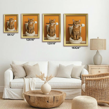 Custom Photo Cat Bathroom Style 31 Canvas Framed Wall Art Gift For Cat Lovers