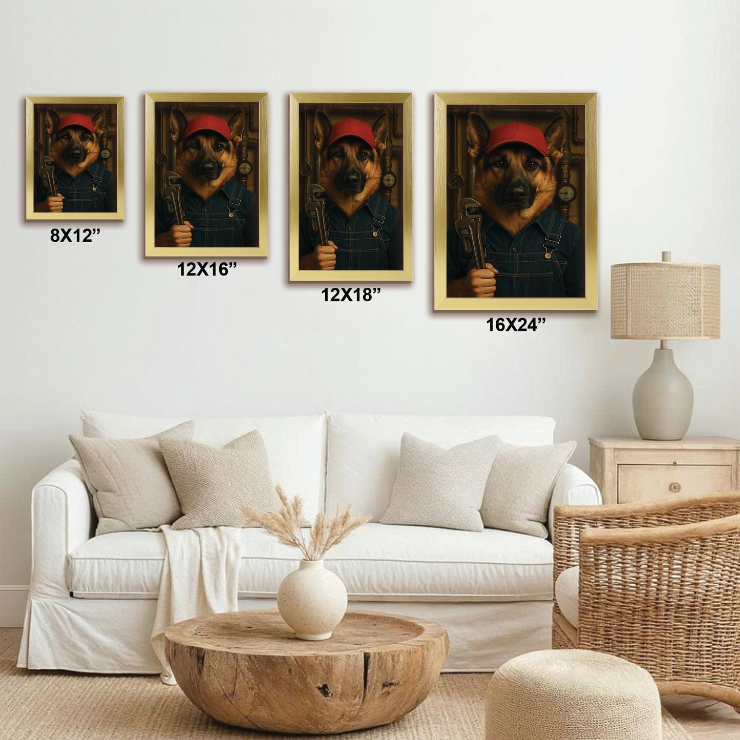 Custom Photo Plumber Dog Canvas Framed Wall Art Gift For Dog Lovers