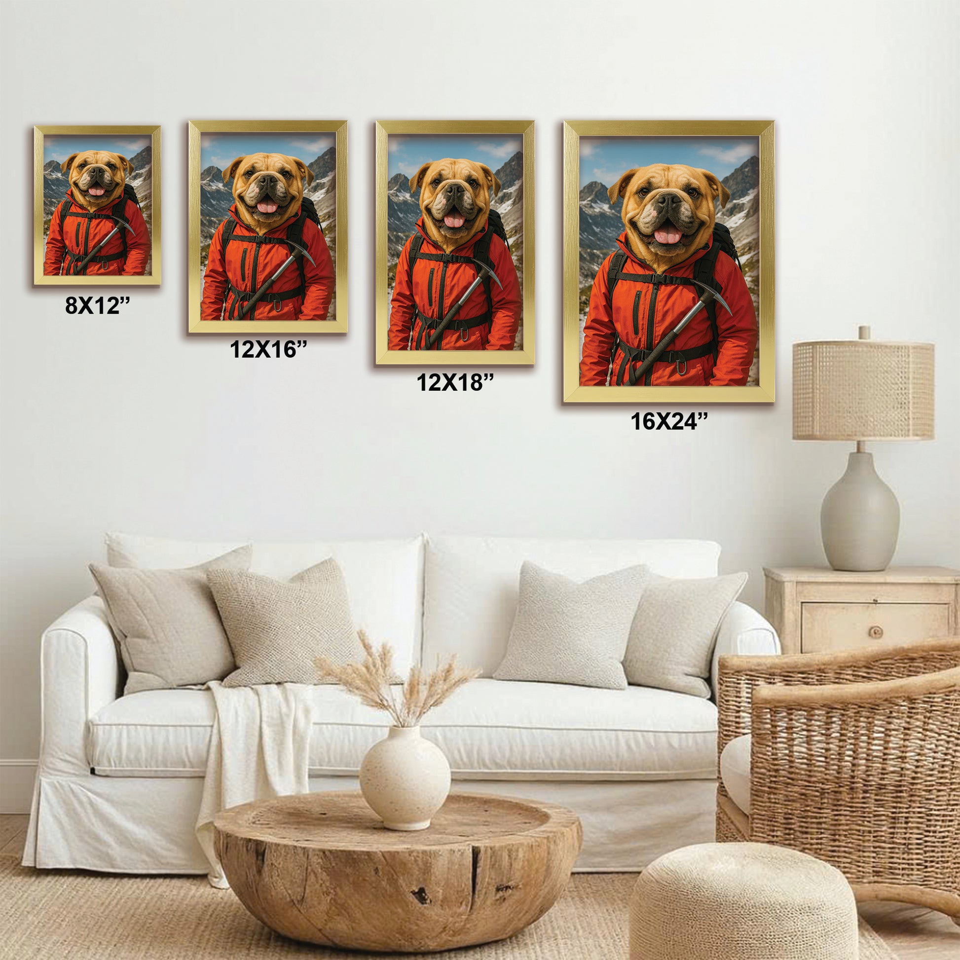 Custom Photo Mountaineer Climbing Dog Canvas Framed Wall Art Gift For Dog Lovers