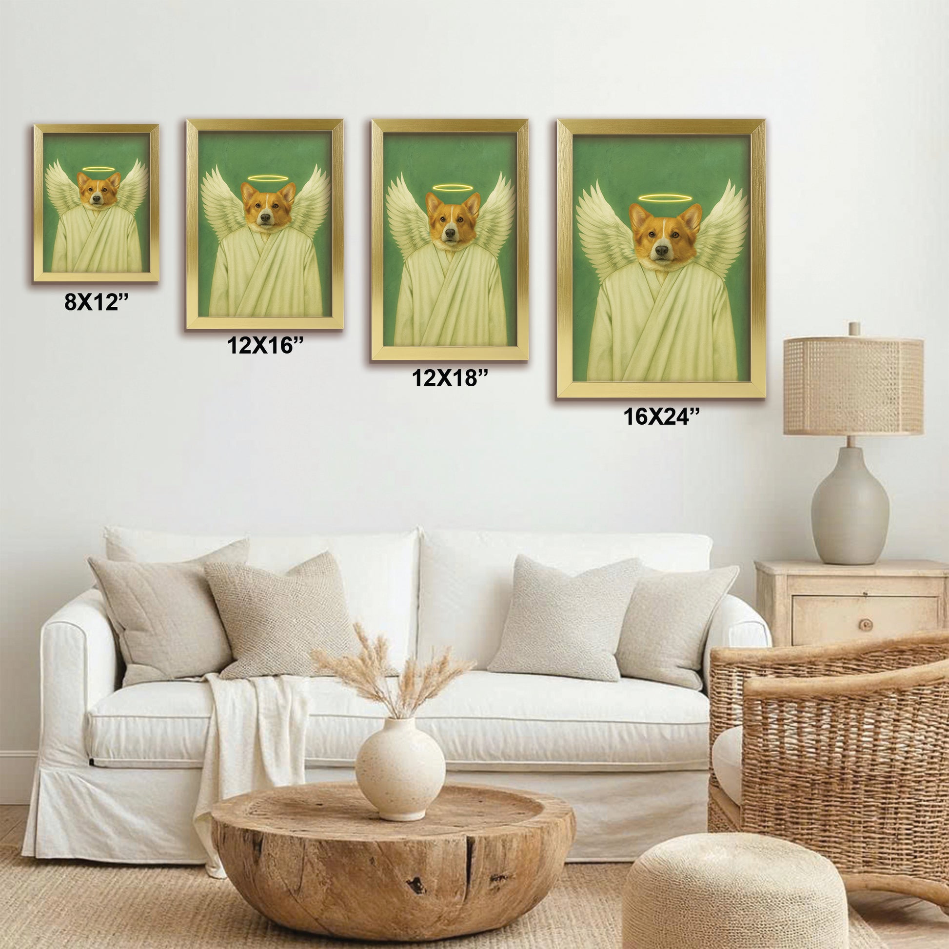 Custom Photo Angel Dog Canvas Framed Wall Art Memorial Gift For Dog