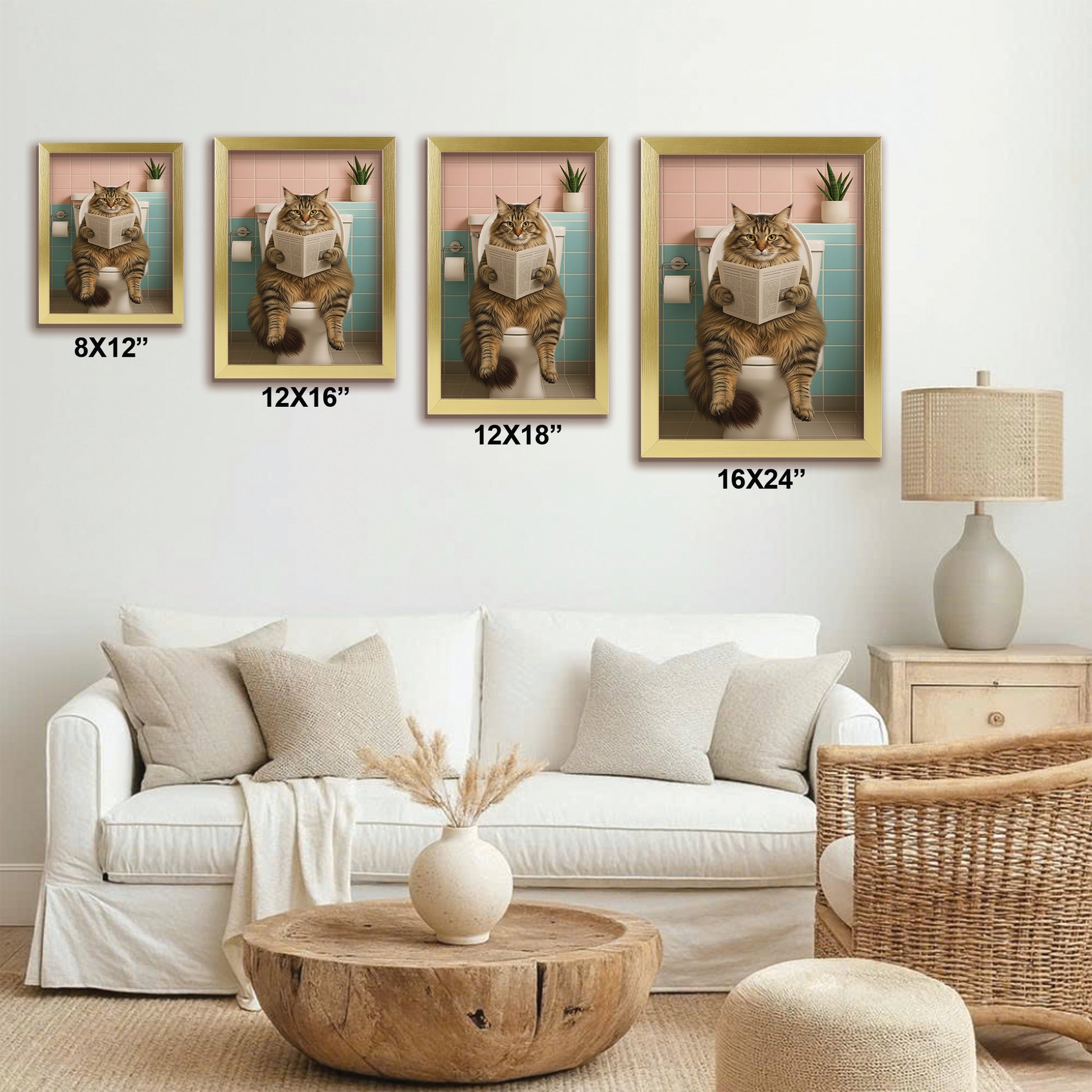 Custom Photo Cat Bathroom Style 8 Canvas Framed Wall Art Gift For Cat Lovers