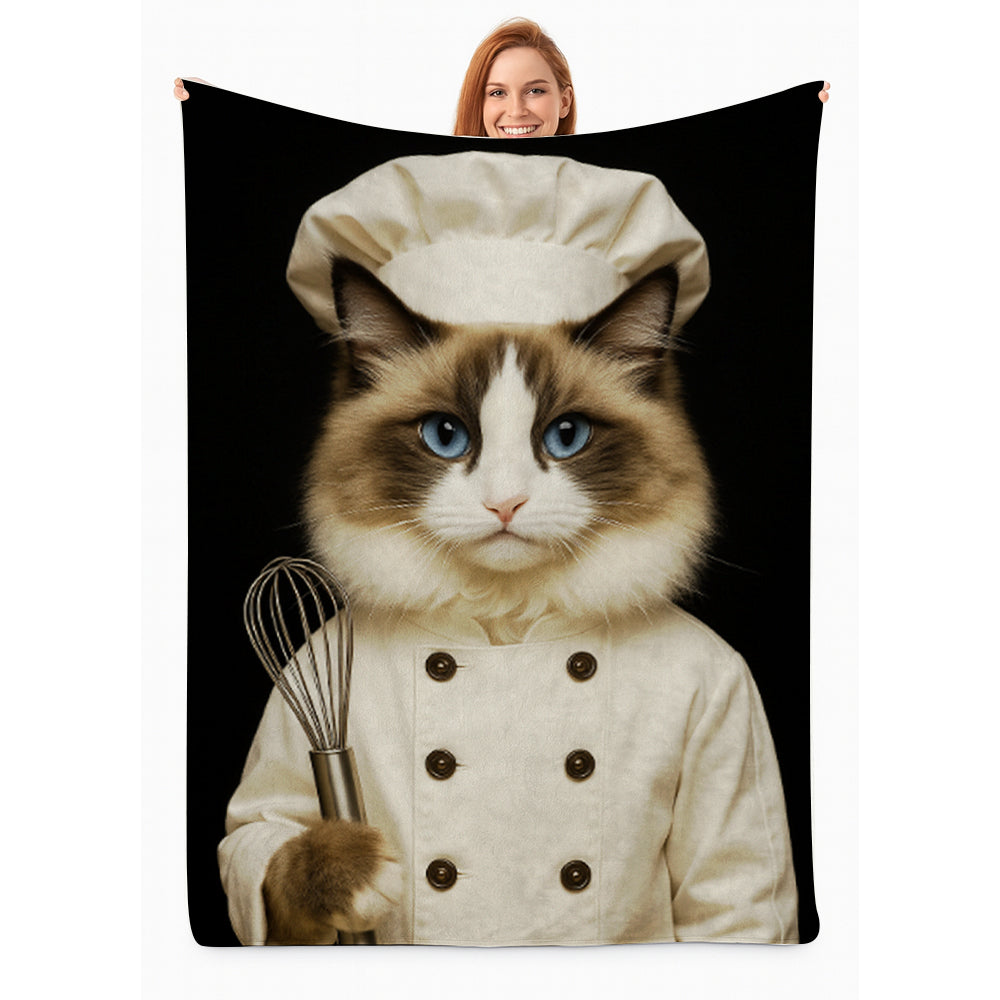Custom Photo Cat Chef Blanket _ Gift For Cat Lovers