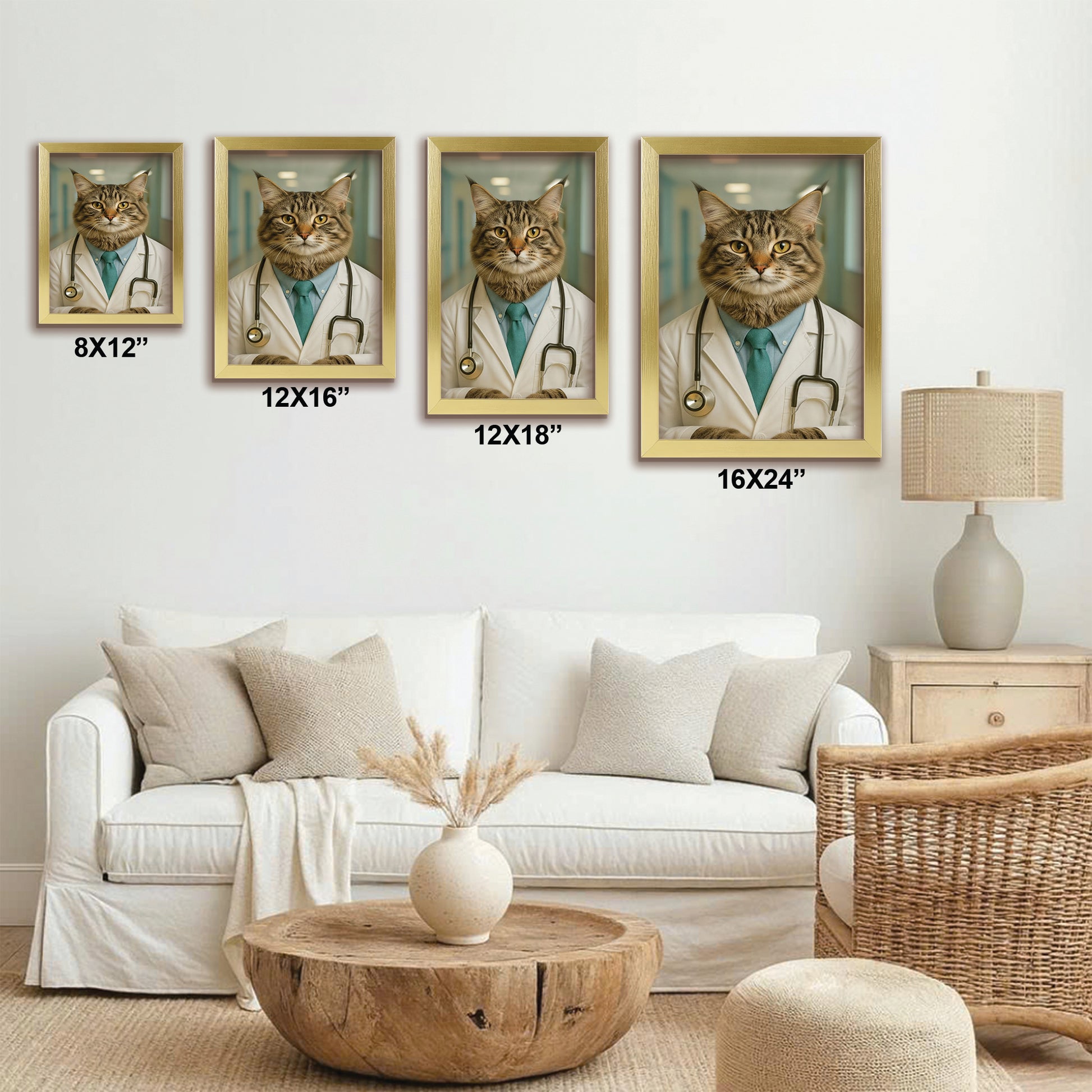 Custom Photo Doctor Cat Canvas Framed Wall Art  Gift For Cat Lovers
