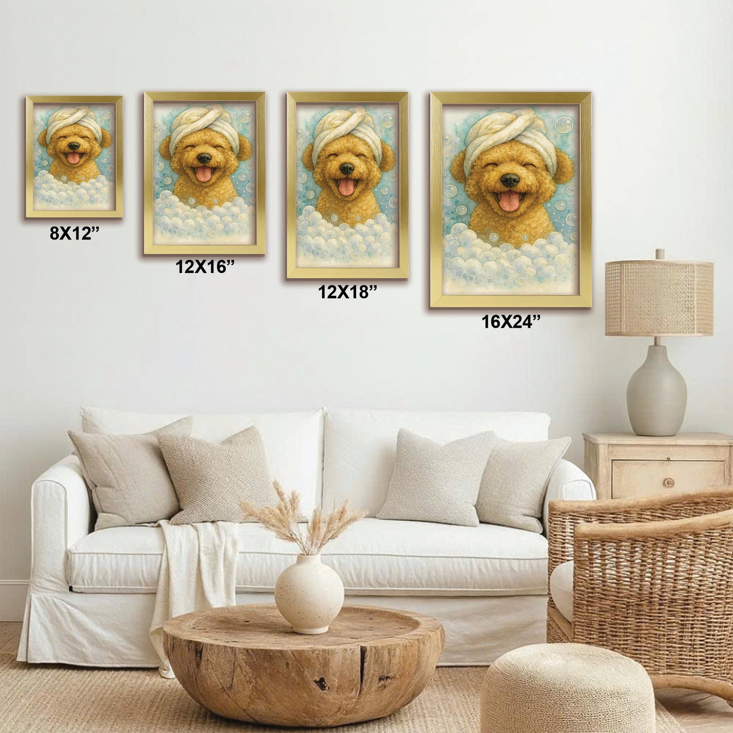 Custom Dog Potrait In Bathroom Canvas Framed Wall Art