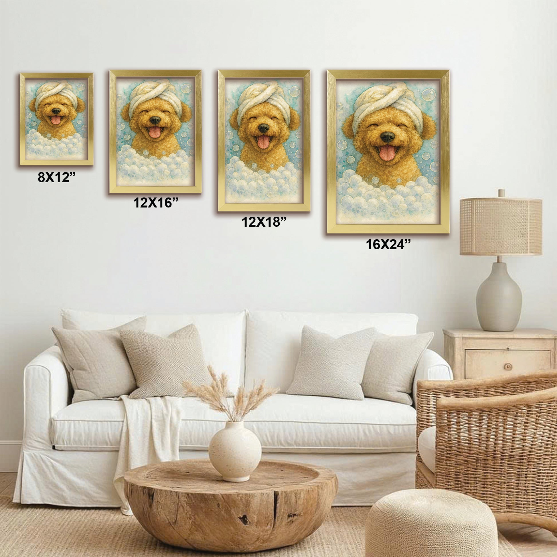 Custom Dog Potrait In Bathroom Canvas Framed Wall Art