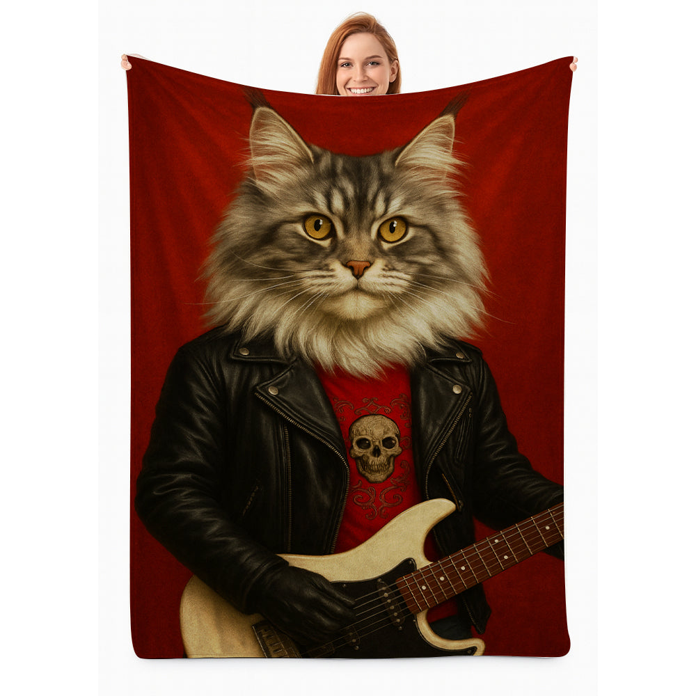 Custom Photo Guitarist Cat Blanket Gift For Cat