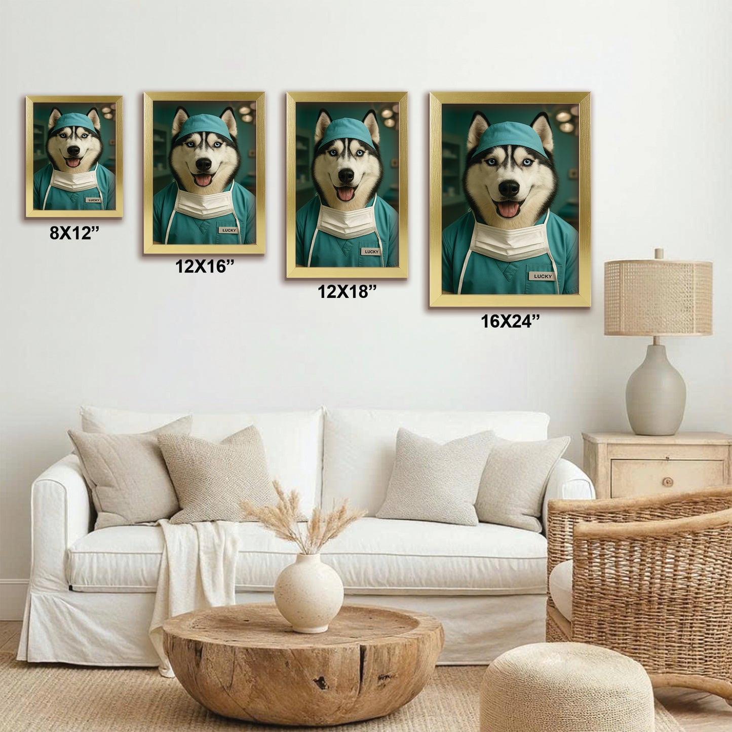 Custom Photo Surgeon Dog Canvas Framed Wall Art Gift For Dog Lovers
