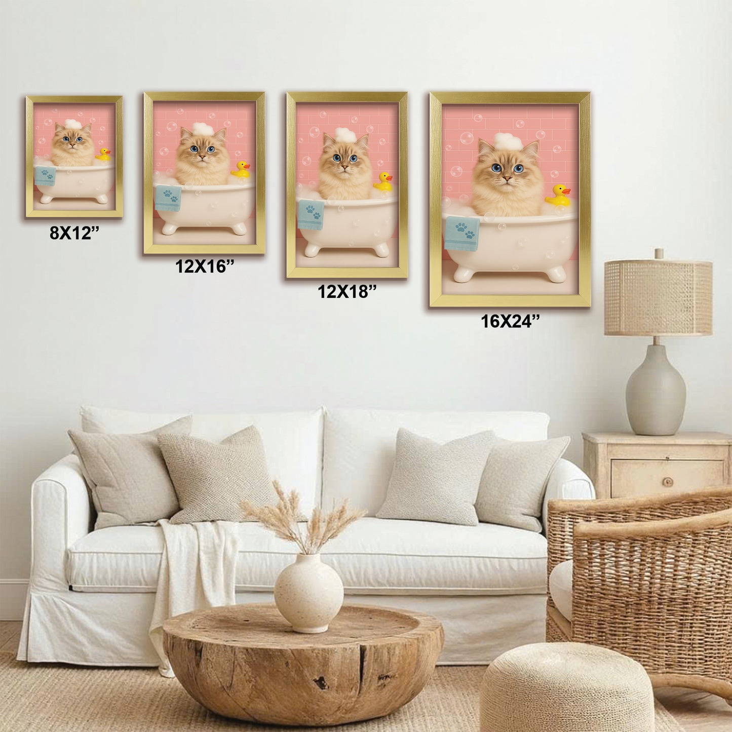 Custom Photo Cat In Bath Canvas Framed Wall Art Gift For Cat Lovers