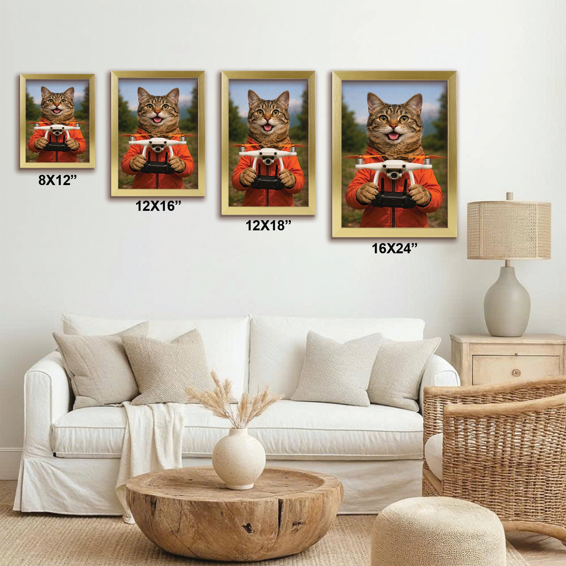 Custom Photo Drone Pilot Cat Canvas Framed Wall Art  Gift For Cat Lovers