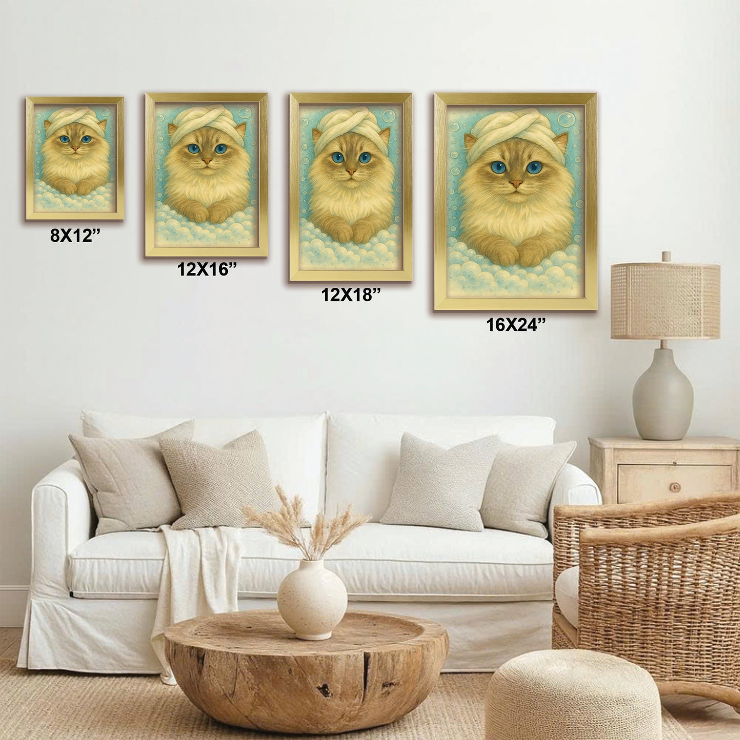 Custom Cat Potrait In Bathroom Canvas Framed Wall Art