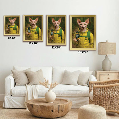 Custom Photo Geocaching Gps Adventure Cat Canvas Framed Wall Art  Gift For Cat Lovers