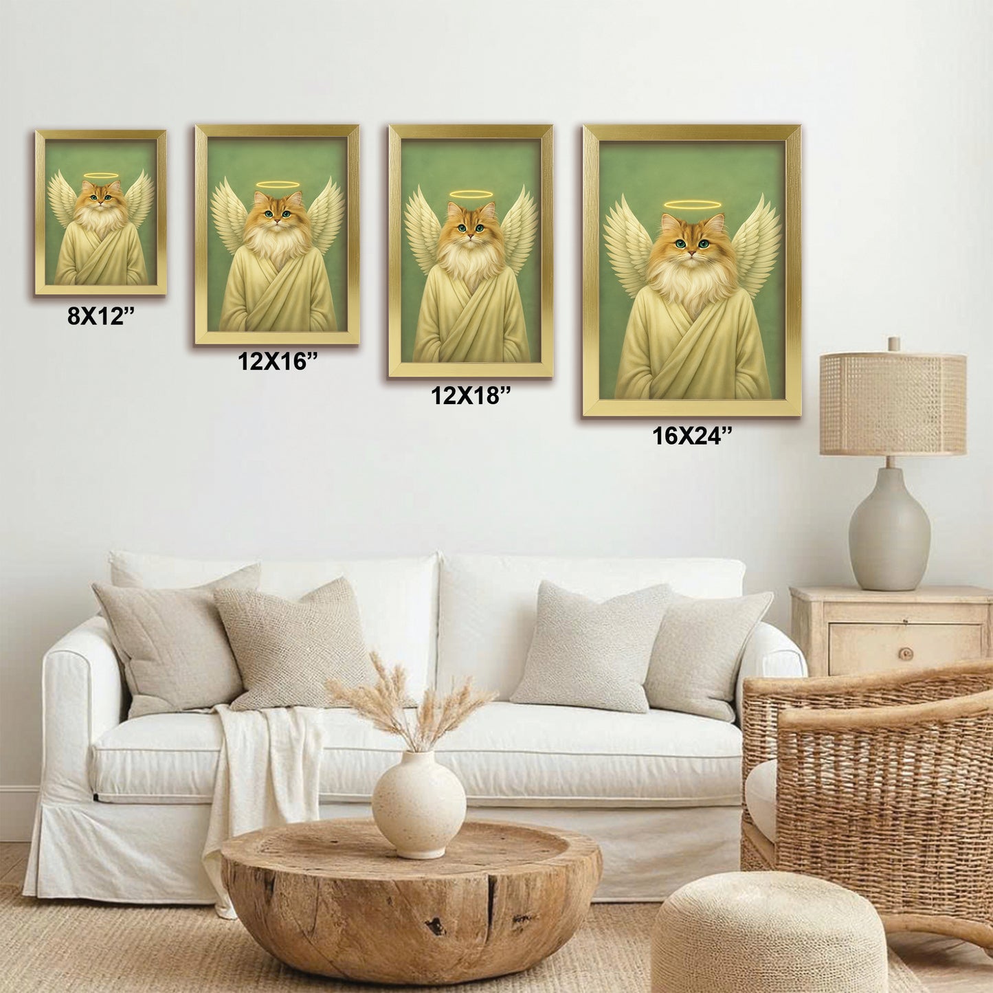Custom Photo Angel Cat  Canvas Framed Wall Art Memorial Gift For Cat Lover