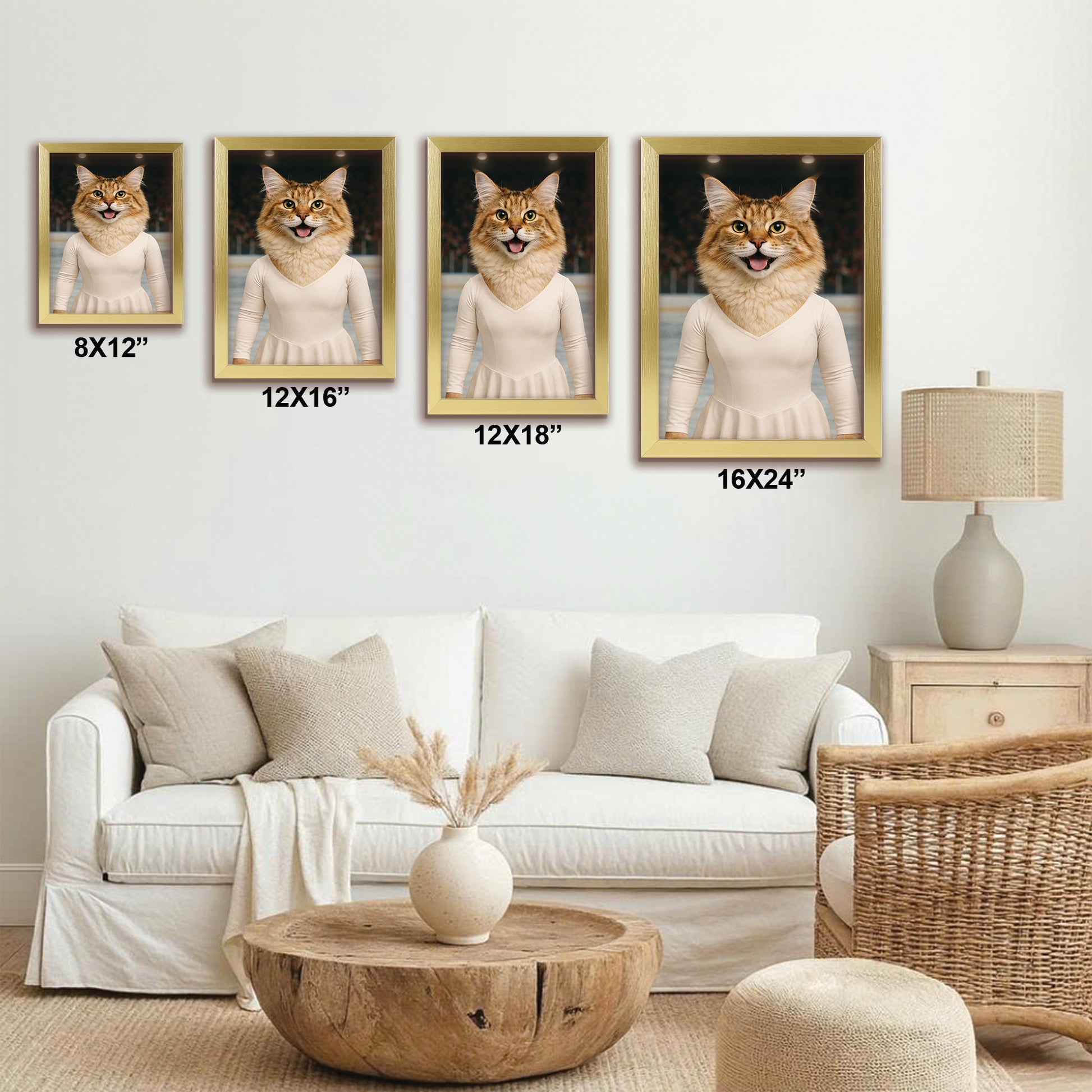 Custom Photo Ice Skater Cat Canvas Framed Wall Art  Gift For Cat Lovers