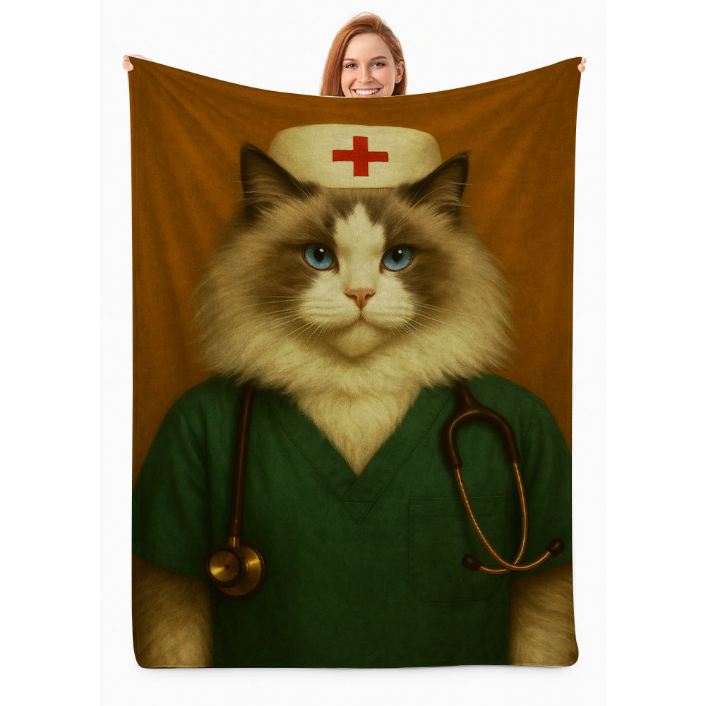 Custom Photo Nurse Cat Blanket Gift For Cat Lovers