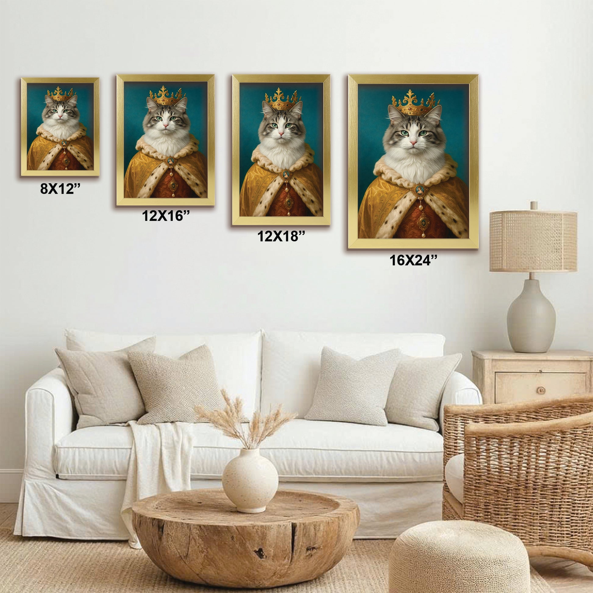 Custom Photo King Royal Cat Canvas Framed Wall Art Gift For Cat Lovers