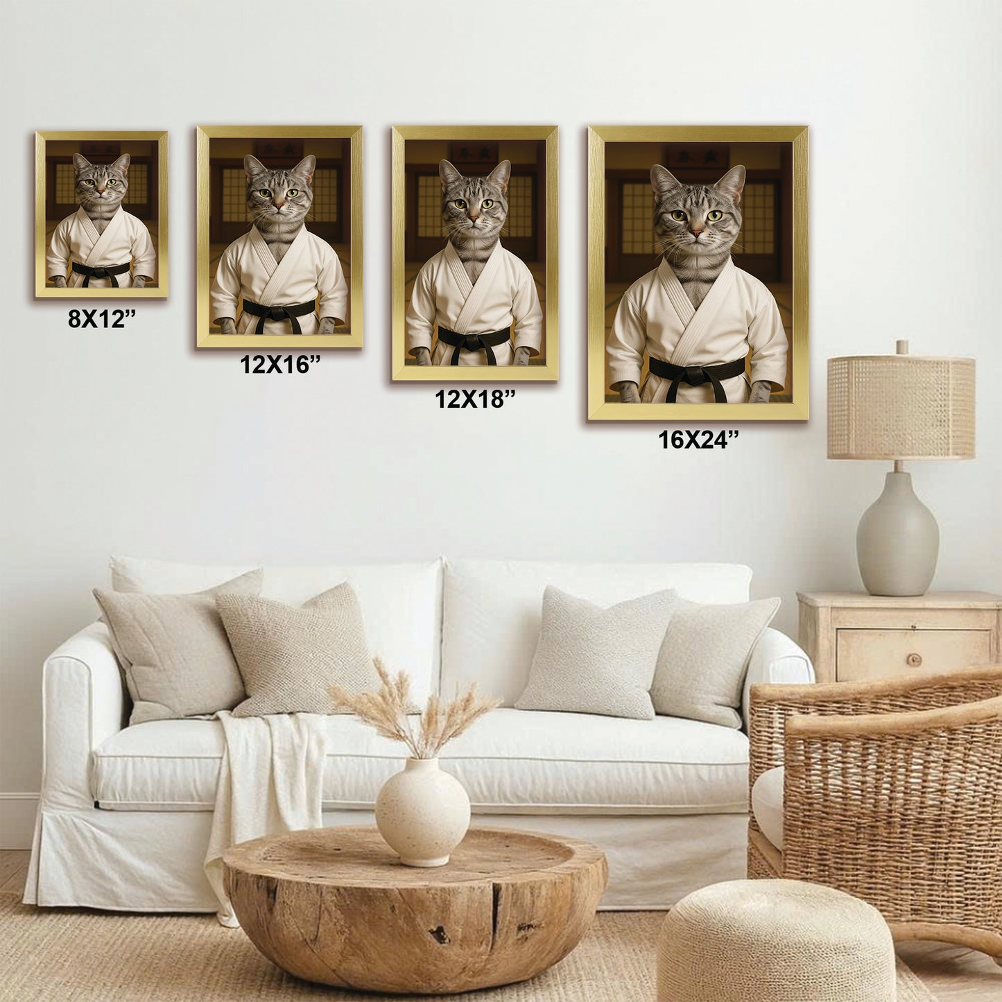 Custom Photo Karate Cat Canvas Framed Wall Art  Gift For Cat Lovers
