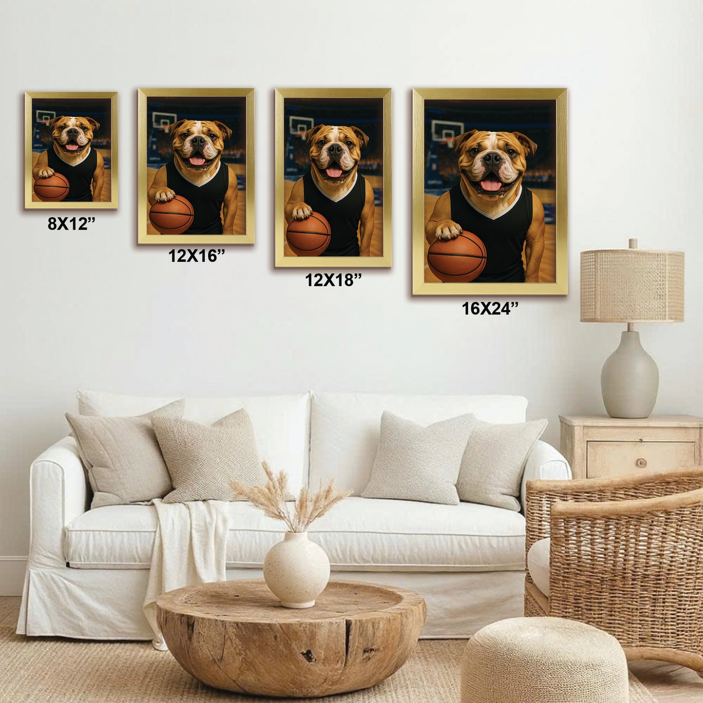 Custom Photo Basketball Player Dog Canvas Framed Wall Art Gift For Dog Lovers