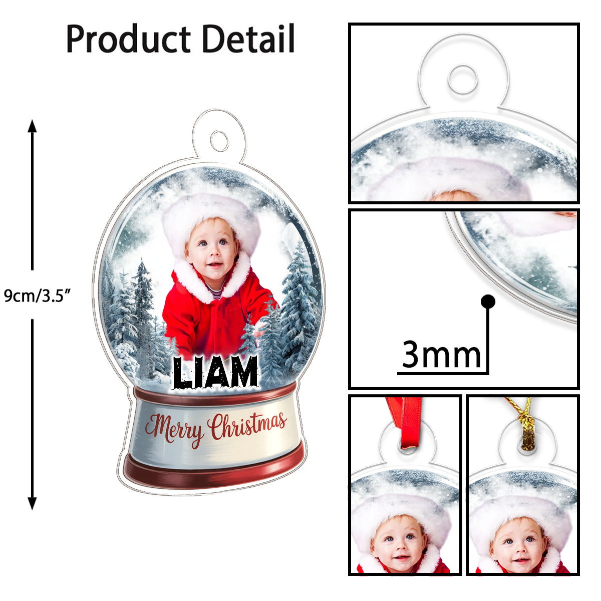 Custom Photo Baby With Name Snow Gloto Baby With Name Snow Globe