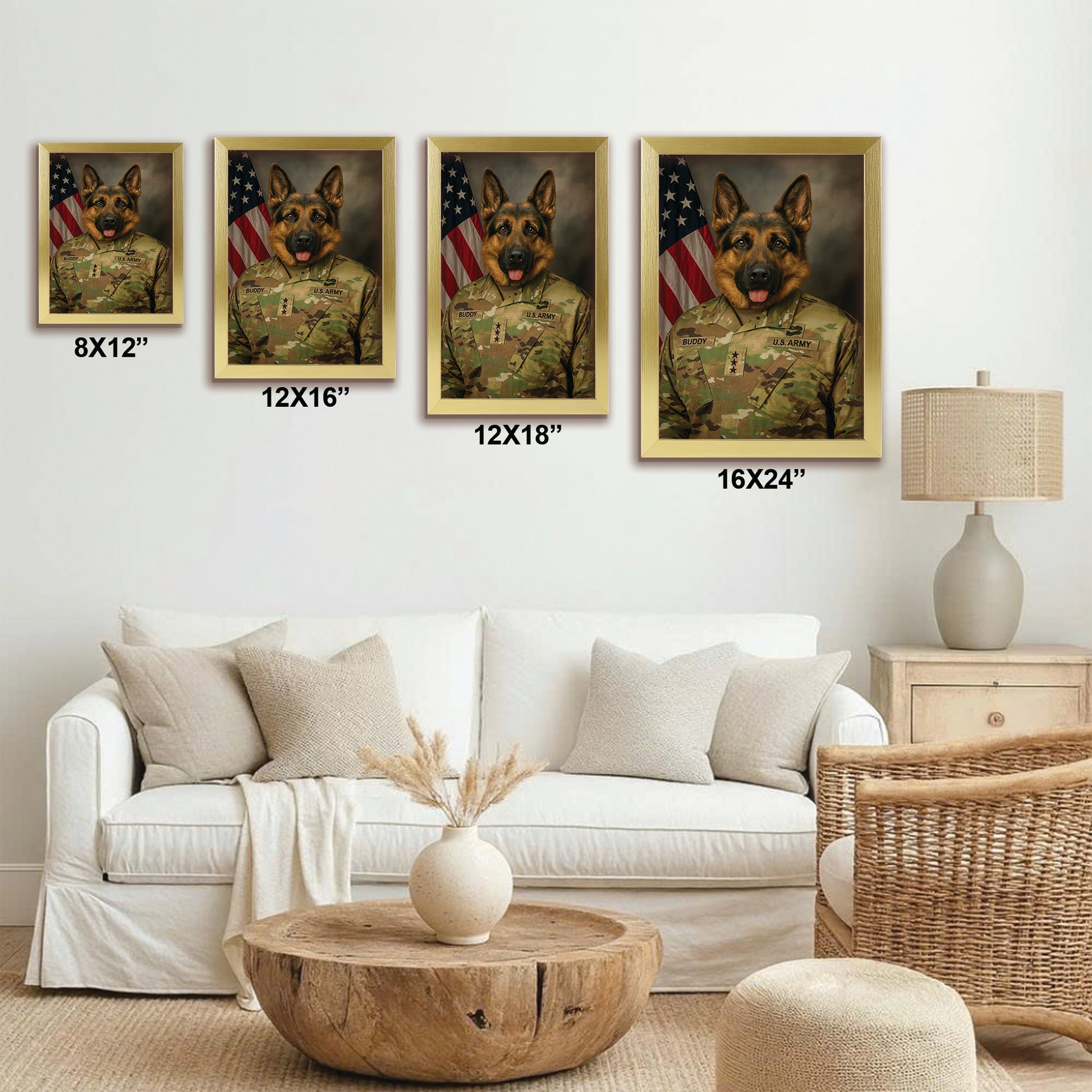 Custom Dog Photo Us Army Canvas Framed Wall Art Framed Wall Art _ Gift For Dog Lovers