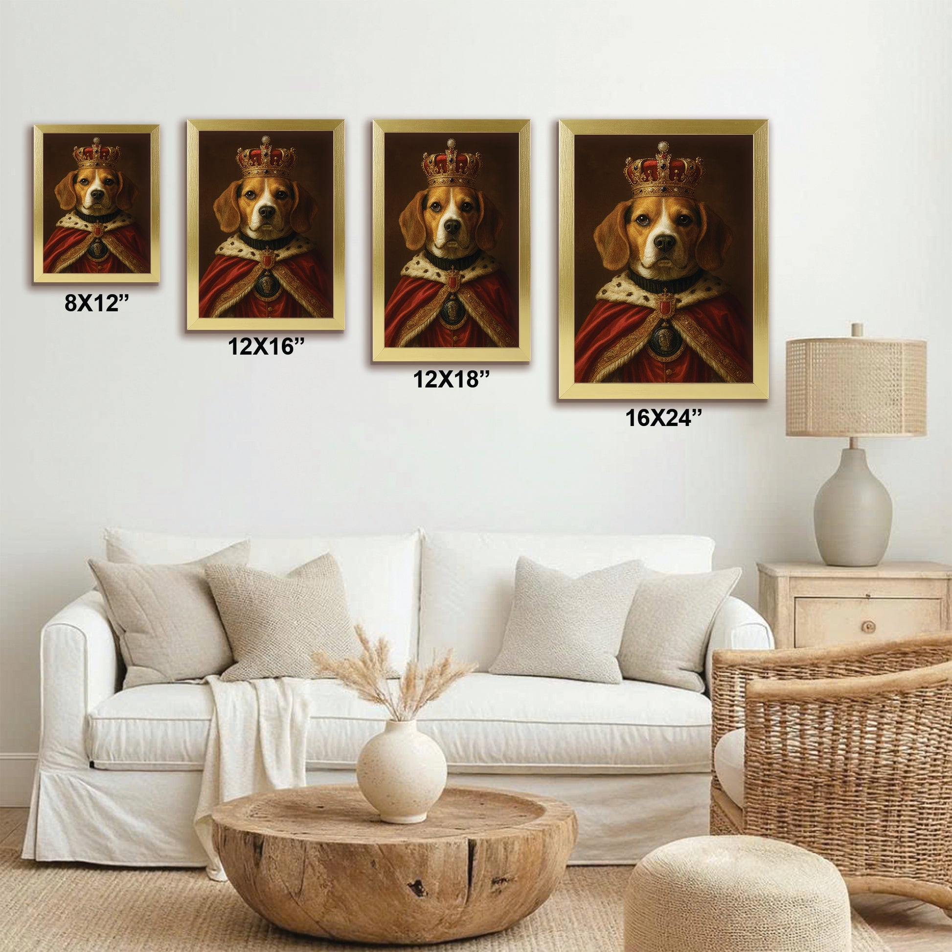 Custom Photo Royal Dog With Crown Canvas Framed Wall Art Gift For Dog Lovers