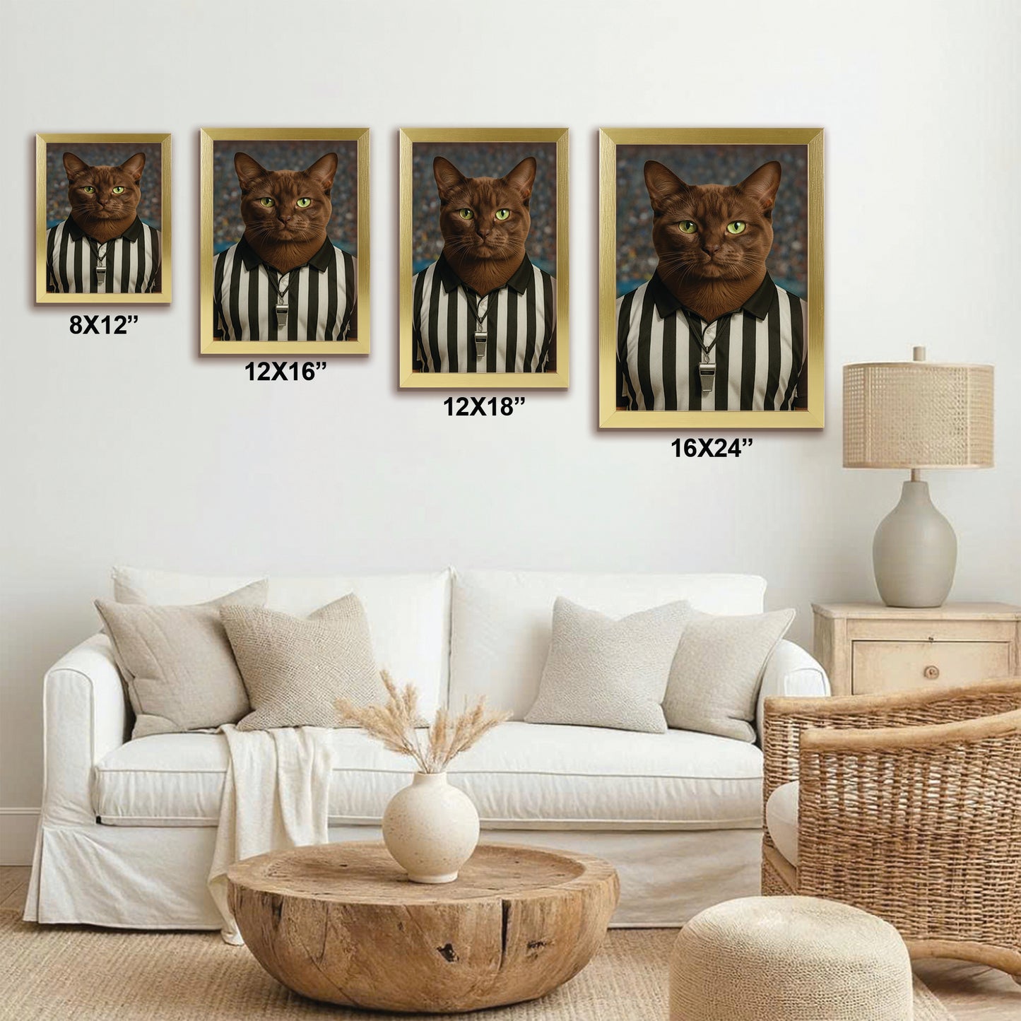 Custom Photo Referee Cat Canvas Framed Wall Art Gift For Cat Lovers