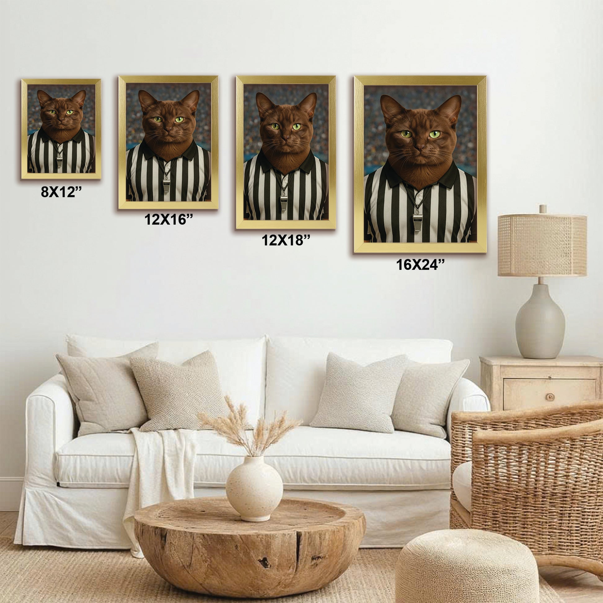 Custom Photo Referee Cat Canvas Framed Wall Art Gift For Cat Lovers