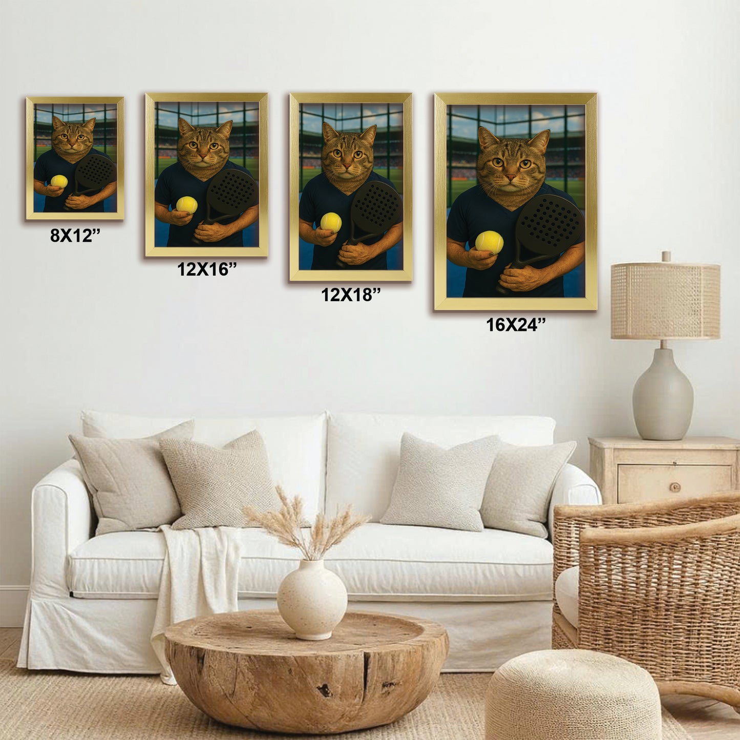 Custom Photo Paddle Player Cat Canvas Framed Wall Art Gift For Cat Lovers