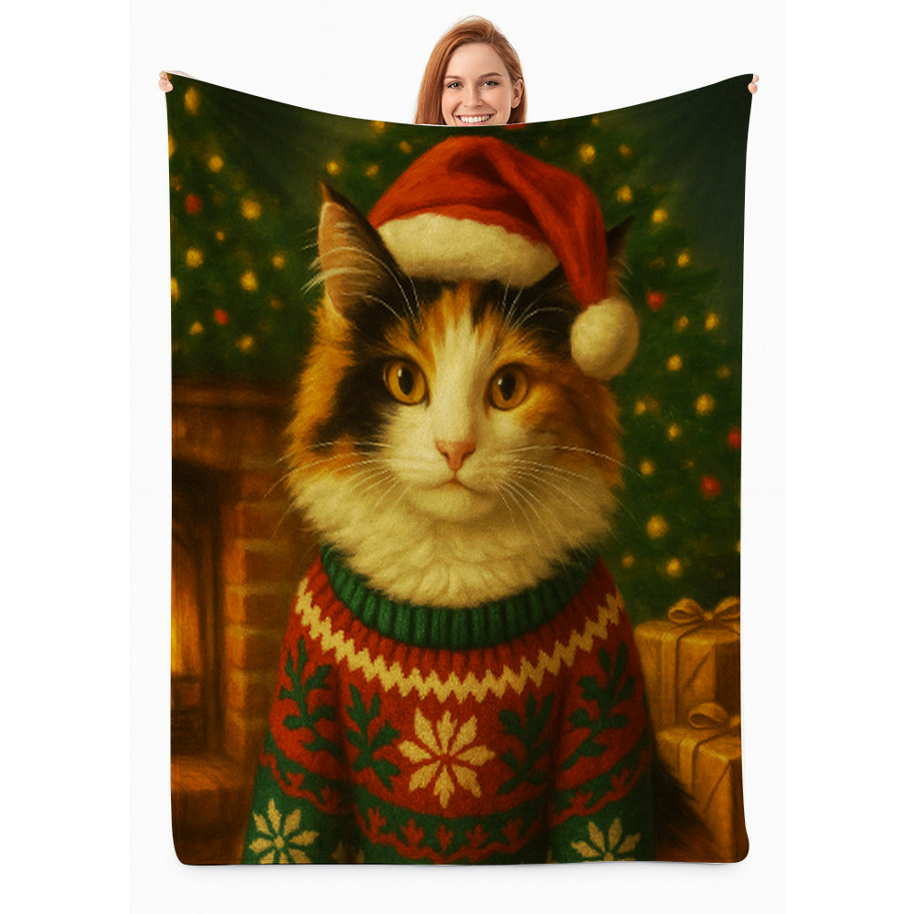 Custom Photo Cat Christmas Oufit Blanket